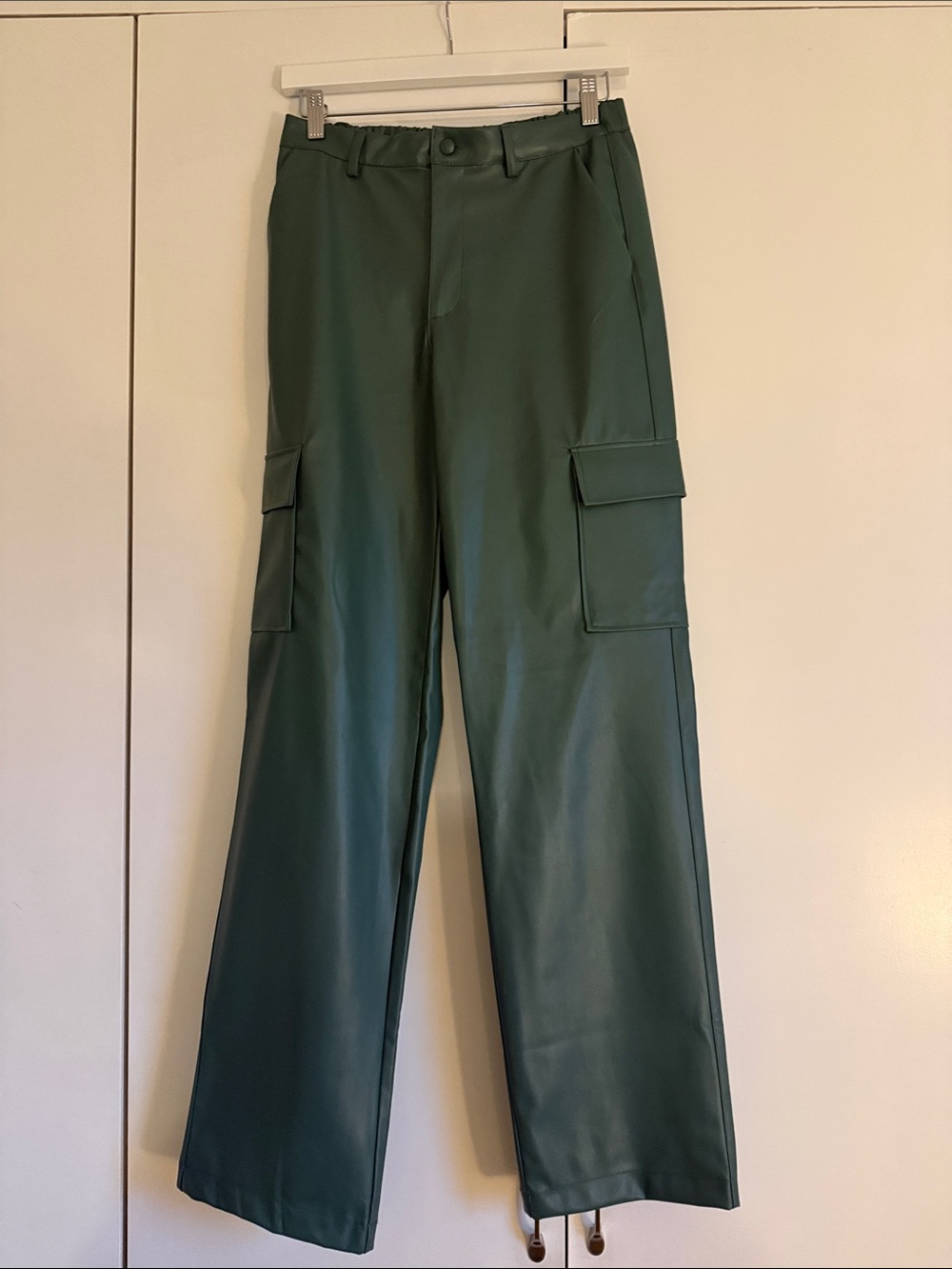 Love Tree Forest Green Wide-Leg Cargo Faux Leather Pants